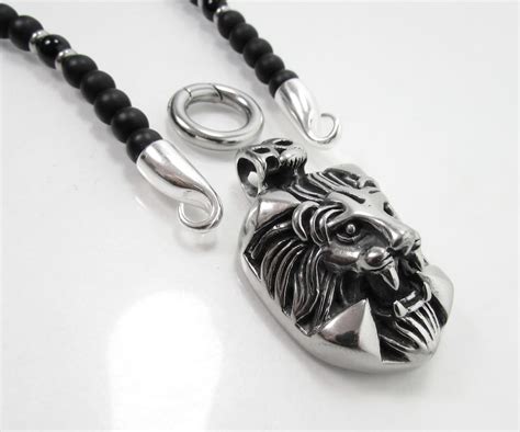 Mens Onyx Necklace Mens Necklace Lions Head Necklace Mens Etsy