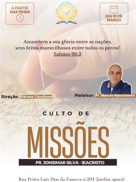 Convite Culto De Missões 18 03 2023 Igreja Evangélica Assembléia Cristo é A Vida