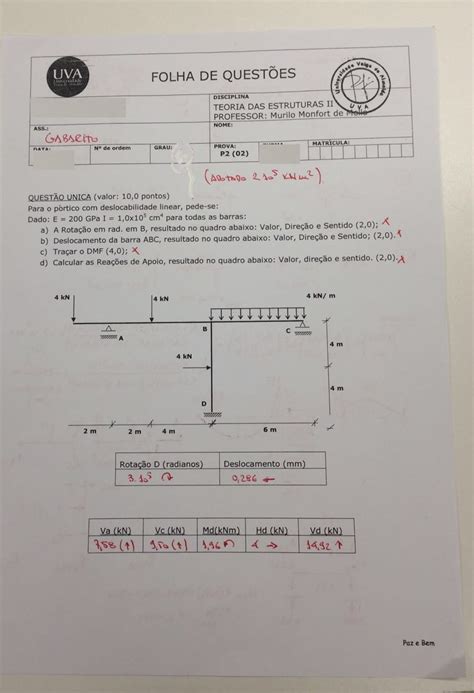Gabarito Da Prova De Teoria Das Estruturas P Uva Teoria Das