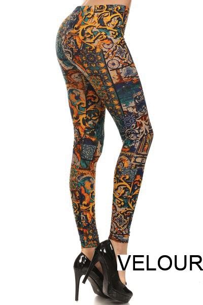 Da Vinci Velour Print Leggings Wholesale Yelete