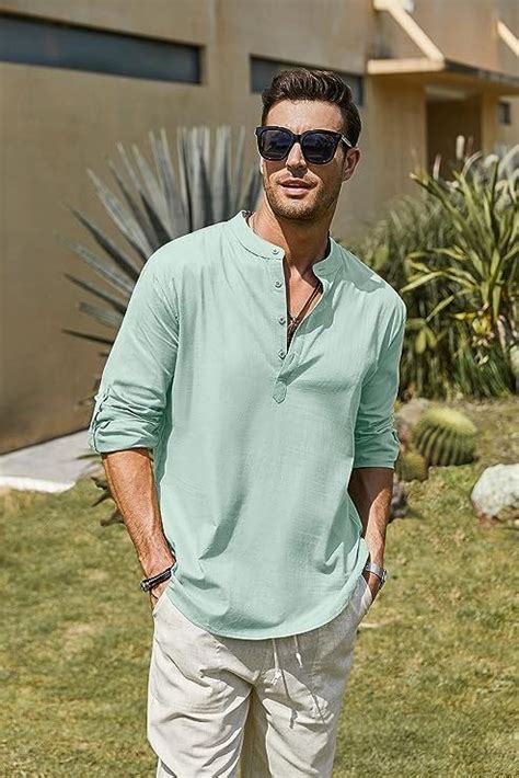 COOFANDY Men S Cotton Linen Henley Shirt Long Sleeve Hippie Casual