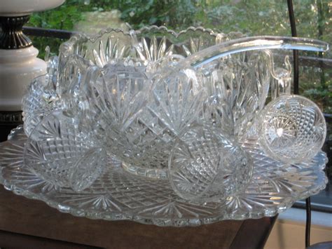 Vintage Cut Glass Punch Bowl