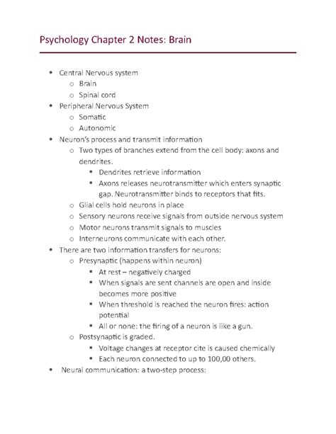 Psy101 Chapter 2 Notes Psychology Chapter 2 Notes Brain Central