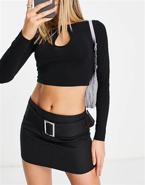 Asos Design 90s Super Micro Mini Skirt With Extreme Buckle Belt In