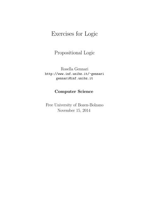 Pdf Exercises For Logic Unibz Consider The Set Of Propositional