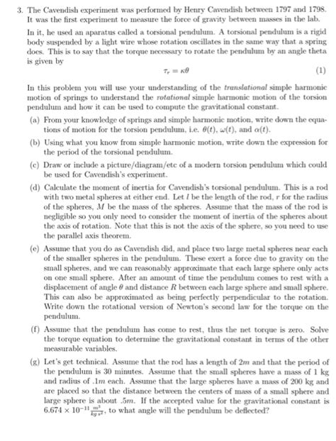 Solved 3. The Cavendish experiment was performed by Henry | Chegg.com