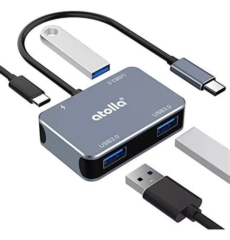 Adaptador Usb C Hub Atolla 4 En 1 De Aluminio Con 3 Puertos Cuotas