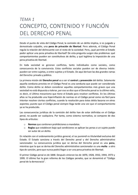 Temas 1 3 Introducción Al Derecho Penal Tema 1 Concepto Contenido Y FunciÓn Del Derecho Penal