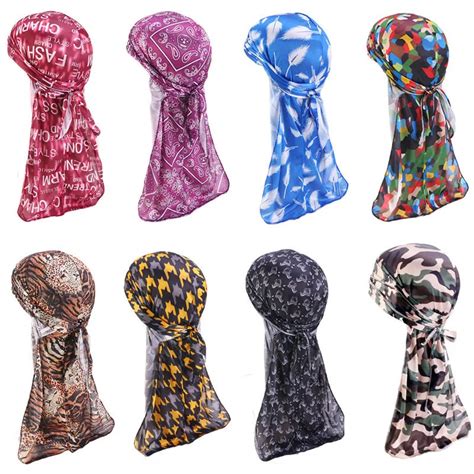 Fashion Mens Silky Print Durags Turban Hat Headwear Bandanas Men