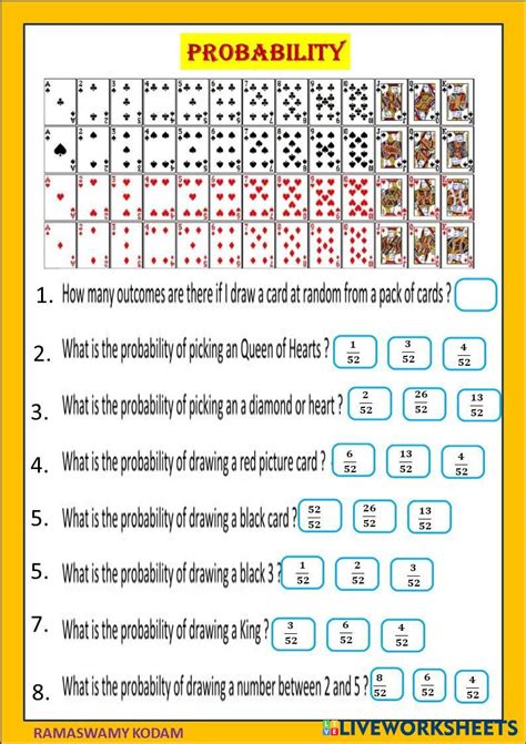 Deck of Cards: Probability Worksheet for 4th - 6th Grade | Lesson ... - Worksheets Library