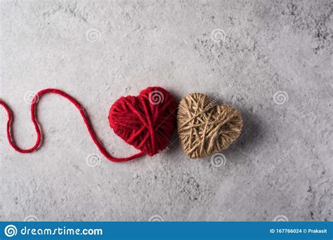 Red Yarn Heart Shaped On The Wall Stock Photo Image Of Romantic Love