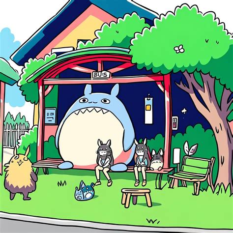 Totoro at the bus stop - AI Generated Artwork - NightCafe Creator