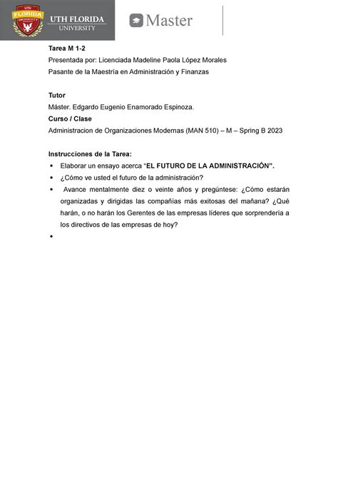 Admon De Org Modernas Tarea M1 2 Tarea M 1 Presentada Por