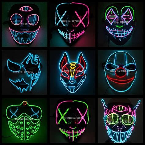 Horror Maska Luminous Glowing Neon El Mask Cosplay Led Mask