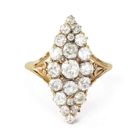 Victorian K Gold Diamond Navette Ring Ejay Antiques