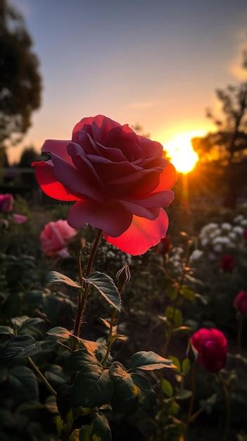 Premium AI Image | A rose in the garden at sunset