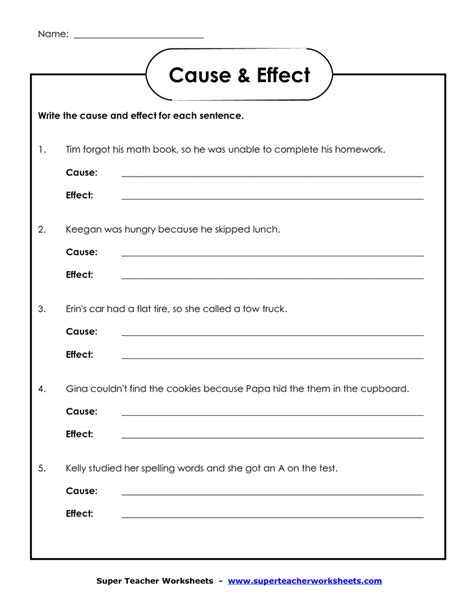 Reading Skills Cause And Effect Worksheets