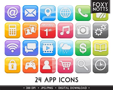 Rainbow App Icon Clip Art Set: Digital Download, Clipart, Social Media ...