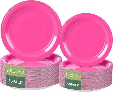 Amazon Birthdayparties Round Disposable Hot Pink Paper Plates X