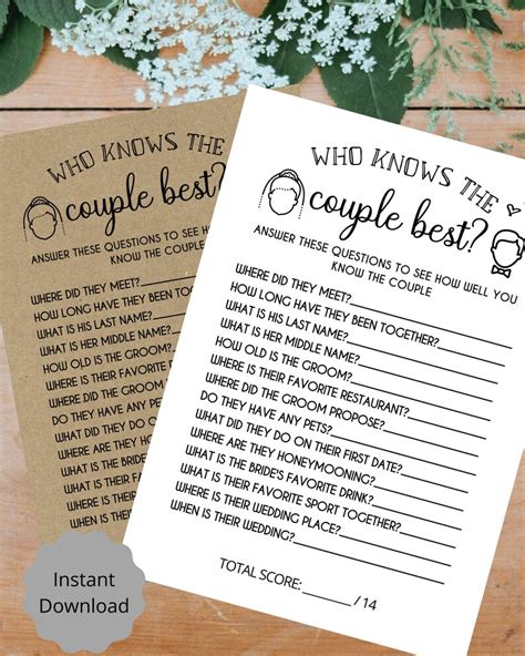 Who Knows The Couple Best Bridal Shower Game Printable Etsy