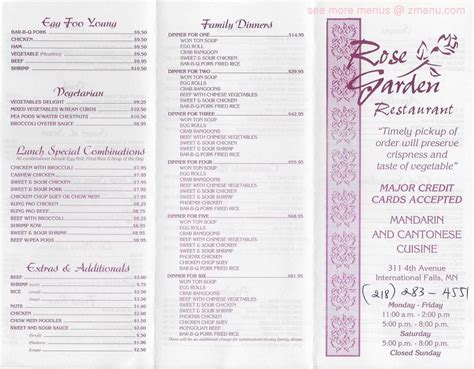 Menu At Rose Garden Restaurant International Falls