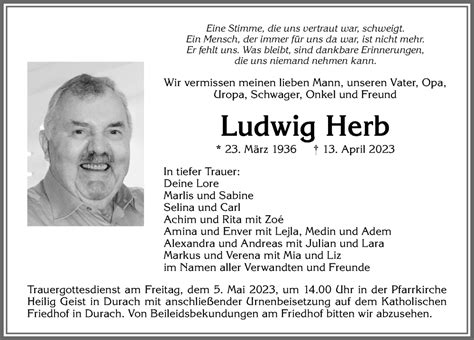 Traueranzeigen Von Ludwig Herb Allg Uer Zeitung