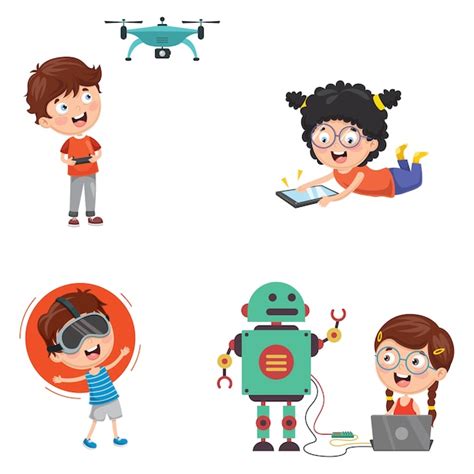 Ilustración Vectorial De Tecnología Para Niños Vector Premium