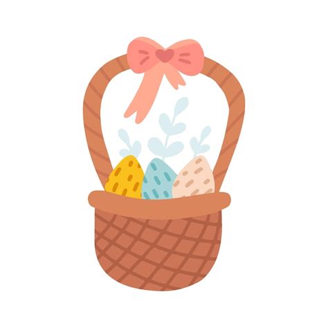 Premium Vector Easter Egg Basket Vector Flat Hand Drawn Illustration