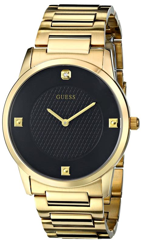 GUESS Men S U0428G1 Sleek Gold Tone Watch With Diamond Accented Black