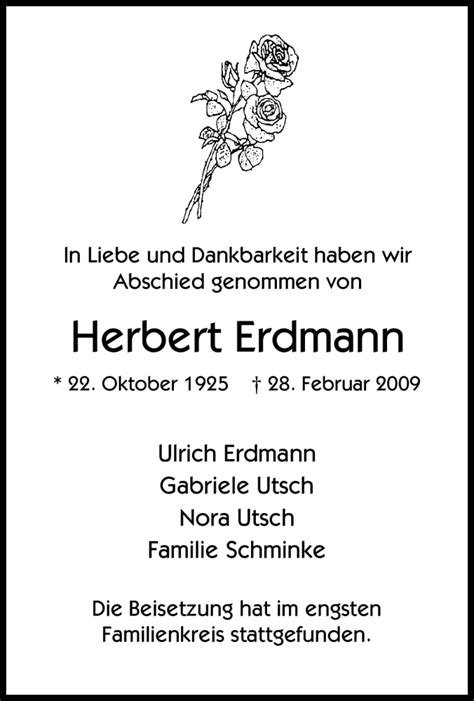 Traueranzeigen Von Herbert Erdmann Trauer In NRW De