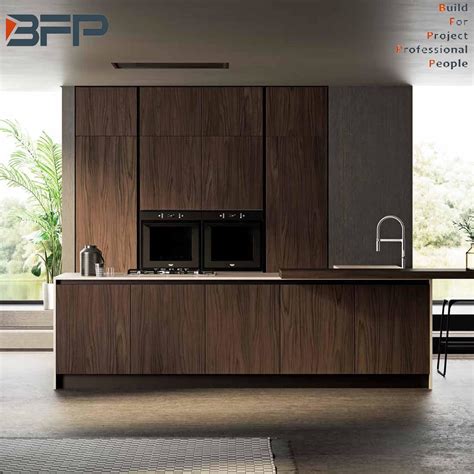 European Style Dark Color Natural Wood Grain Laminate Kitchen Cabinets Furniture And Kitchen