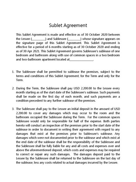 Sublet Agreement | PDF