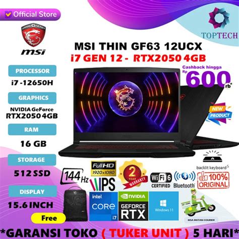 Promo Msi Thin Gf63 12ucx I7 12650h 16gb 512gb Rtx2050 4gb W11 156fhd