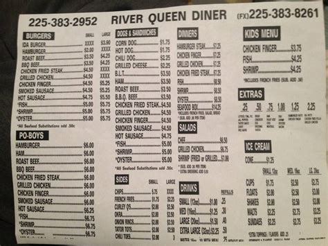 River Queen Drive Inn Menu, Menu for River Queen Drive Inn, Port Allen, Baton Rouge - Urbanspoon ...