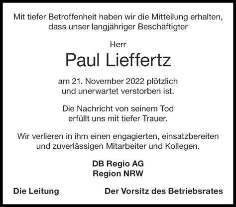 Traueranzeigen Von Paul Lieffertz Aachen Gedenkt