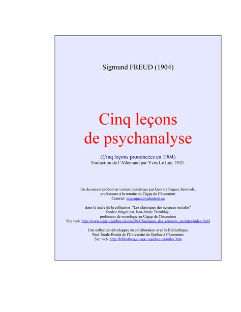 Cinq leçons sur la psychanalyse by Sigmund Freud z lib org Sigmund