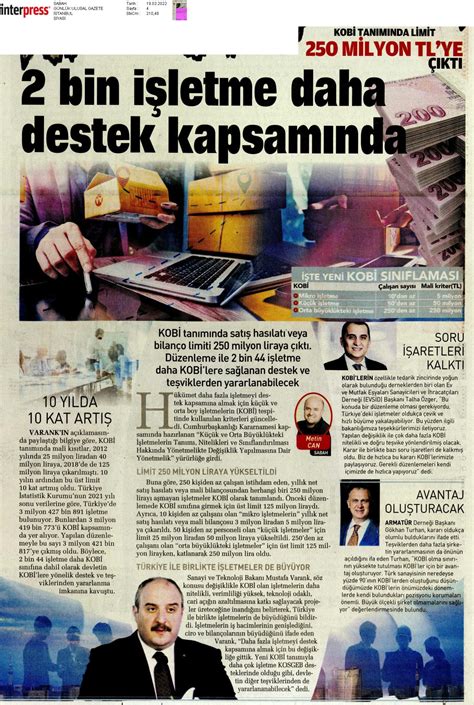 Sabah Gazetesi Kosgeb T C K K Ve Orta L Ekli Letmeleri