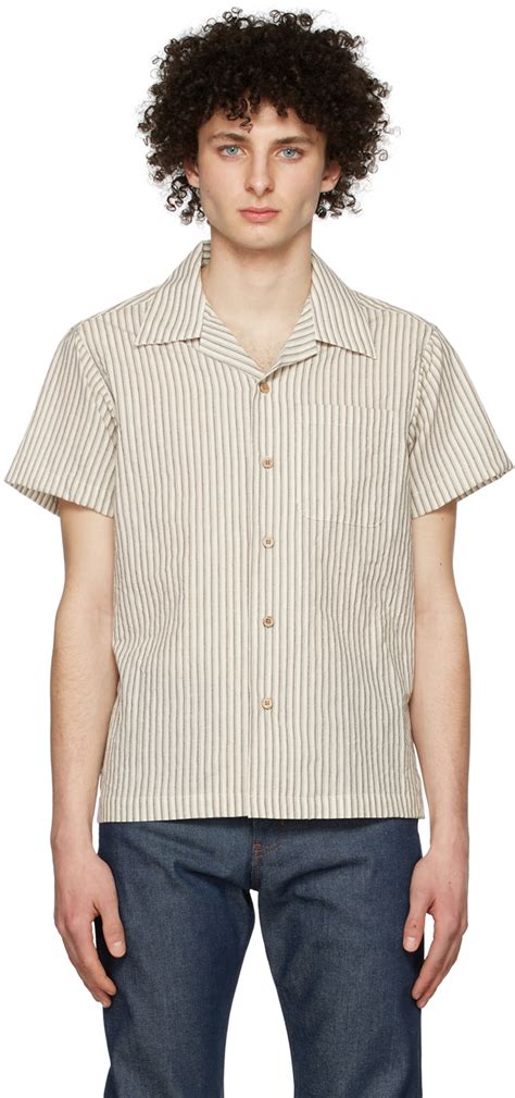 Naked Famous Denim Off White Cotton Short Sleeve Shirt Naked And