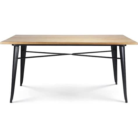 Table de Salle à Manger 160x80 cm en métal Noir et Plateau Bois Style