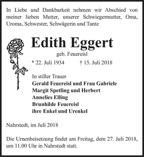 Traueranzeigen Von Edith Eggert Geb Feuereisl Abschied Nehmen De