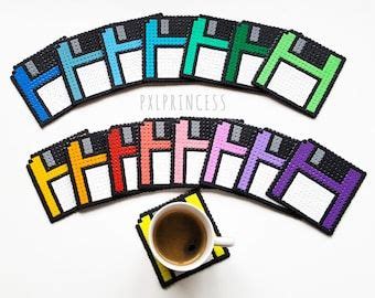 Floppy Disk Coasters Pixel Art Perler Hama Beads Coaster 8 Bit Home