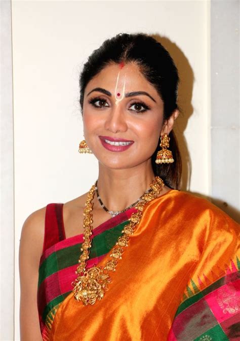 Shilpa Shetty Traditional Orange Saree At ISKCON Temple Ram Navami Festival