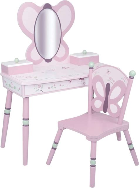 Tocador Para Niña Rosa Deluxe Con Silla Y Espejo Mariposa 713100