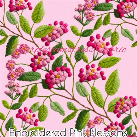 Faux Embroidered Pink Blossom Cotton Lycra Purpleseamstress Fabric