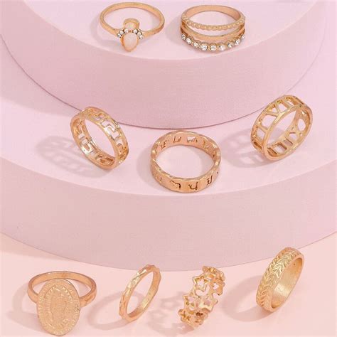 9 Piece Boho Gold Ring Set Boho Ring Set Women Knuckle Ring Etsy