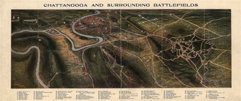 Chattanooga, Tennessee Battlefield Map with Modern Day City – Battle ...