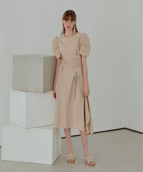 MUSINSA ETMON Pintuck String Dress Beige