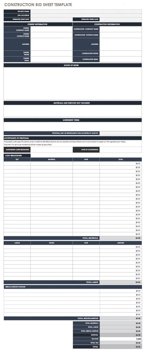 Editable Free Bid Proposal Templates Smartsheet Janitorial Bid Proposal