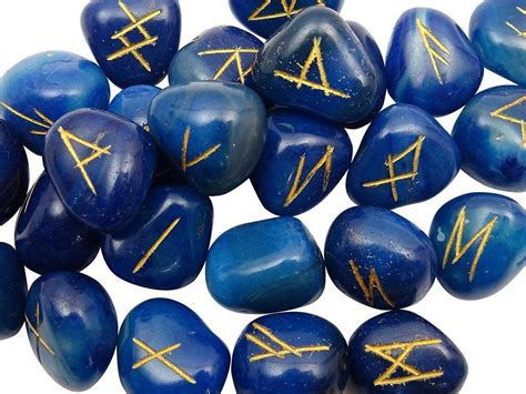 Blue Onyx Stone Rune Set Symbols Gemstone Healing Crystal Rune