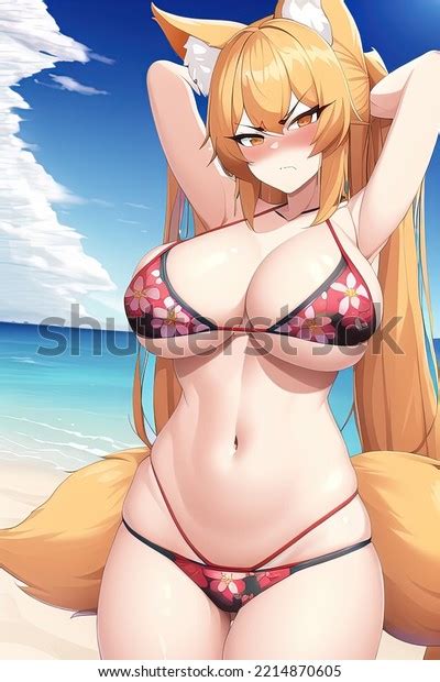 Anime Bikini Fox Girl Beach Stock Illustration 2214870605 Shutterstock